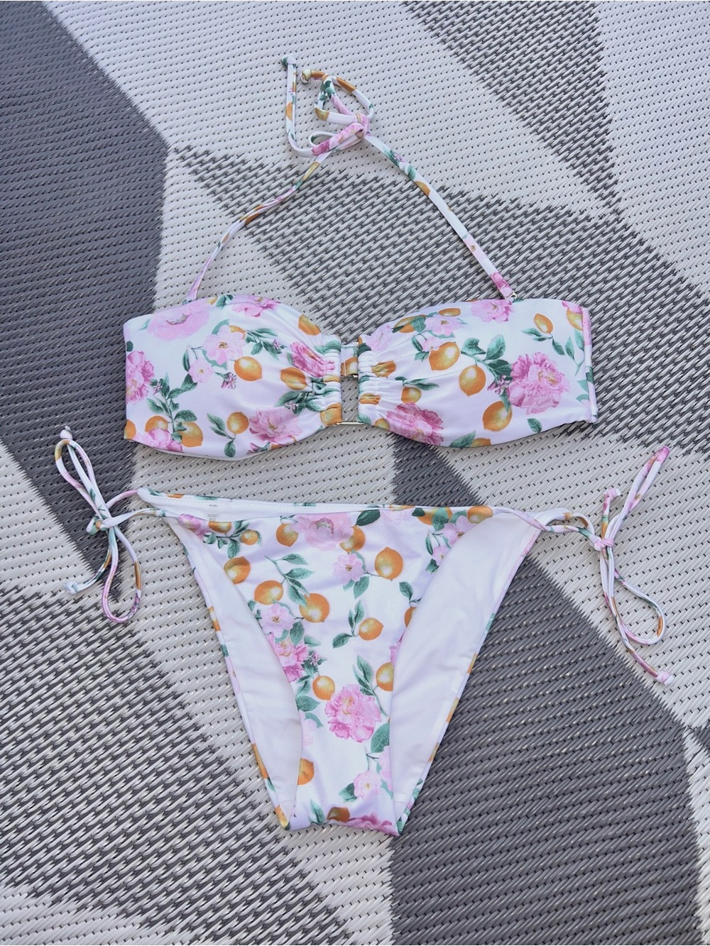 White Floral & Lemon Bandeau Bikini Set